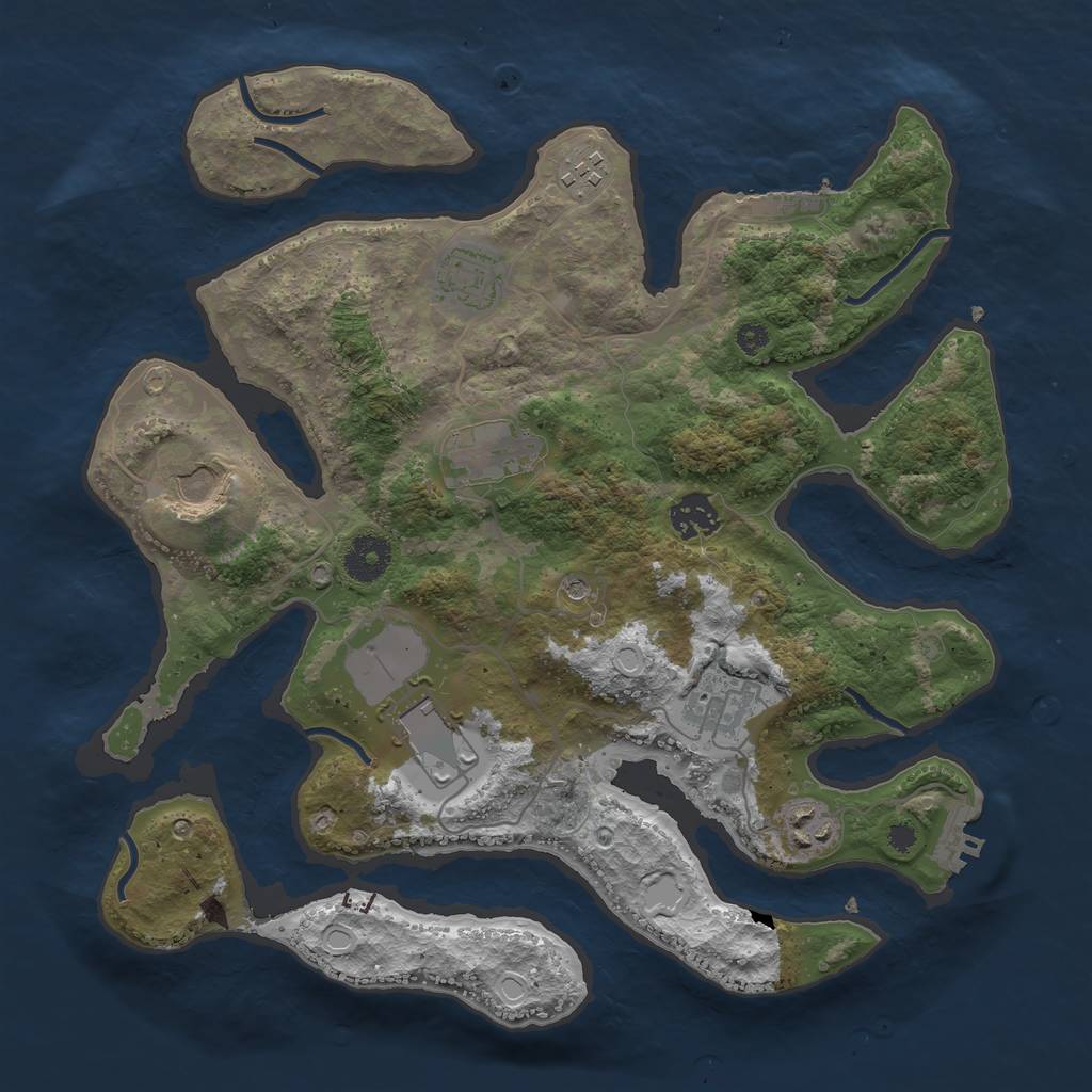 Rust Map: Procedural Map, Size: 3500, Seed: 688991, 19 Monuments