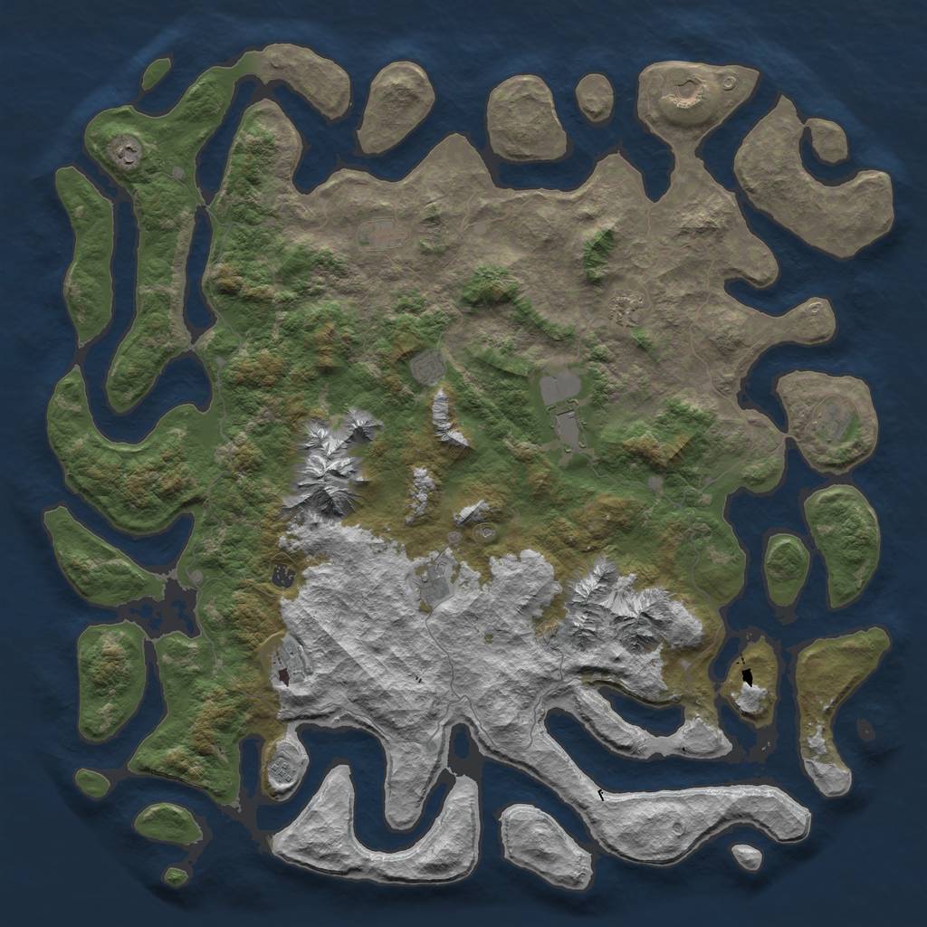 Rust Map: Barren, Size: 6000, Seed: 590286683, 14 Monuments