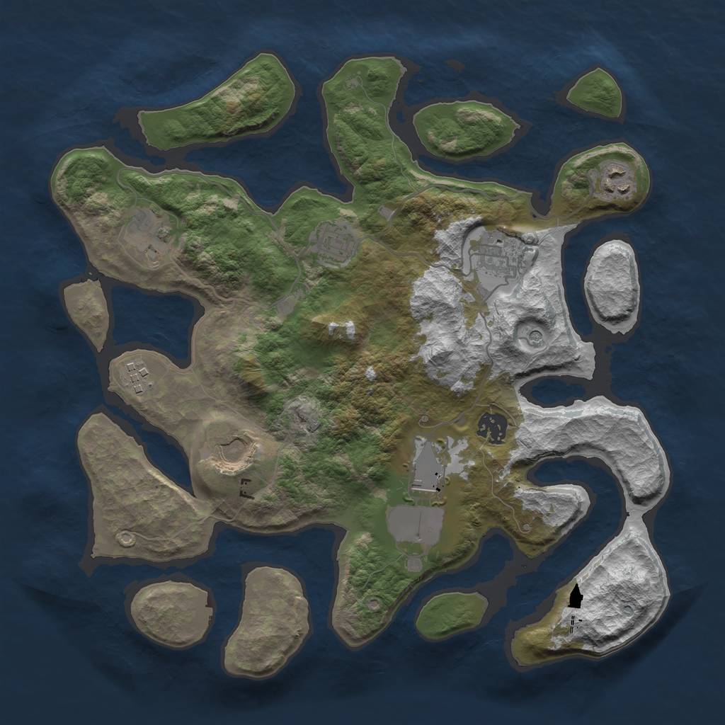 Rust Map: Barren, Size: 3500, Seed: 326, 11 Monuments