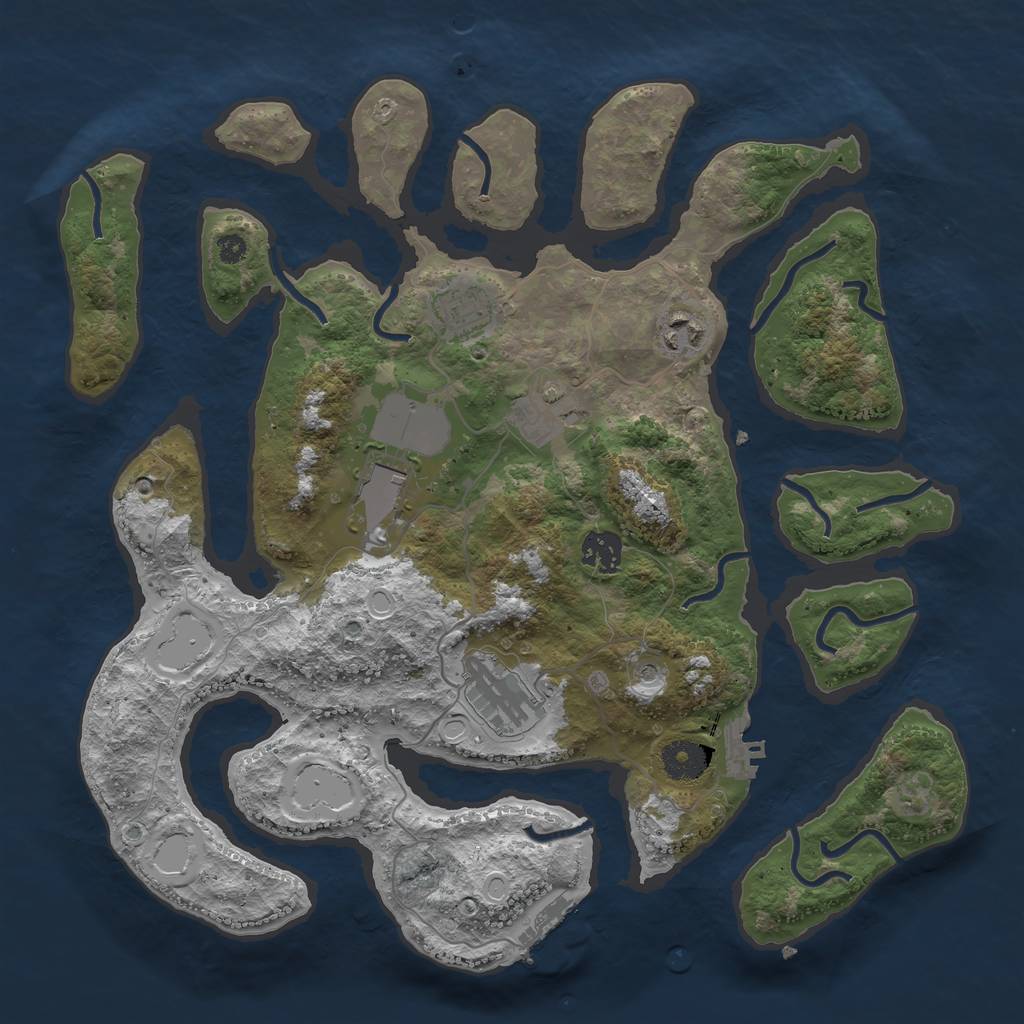 Rust Map: Procedural Map, Size: 3600, Seed: 1712223611, 17 Monuments