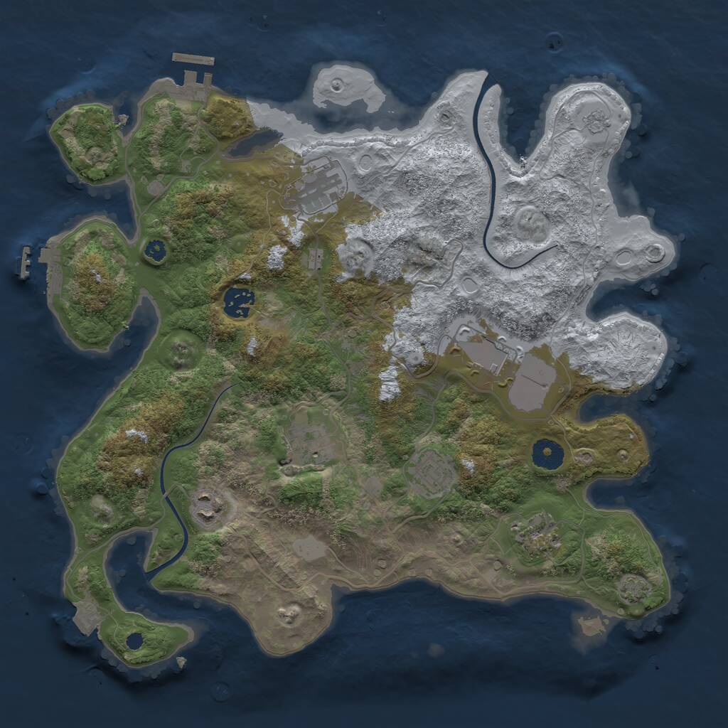 Rust Map: Procedural Map, Size: 3500, Seed: 3164229, 12 Monuments