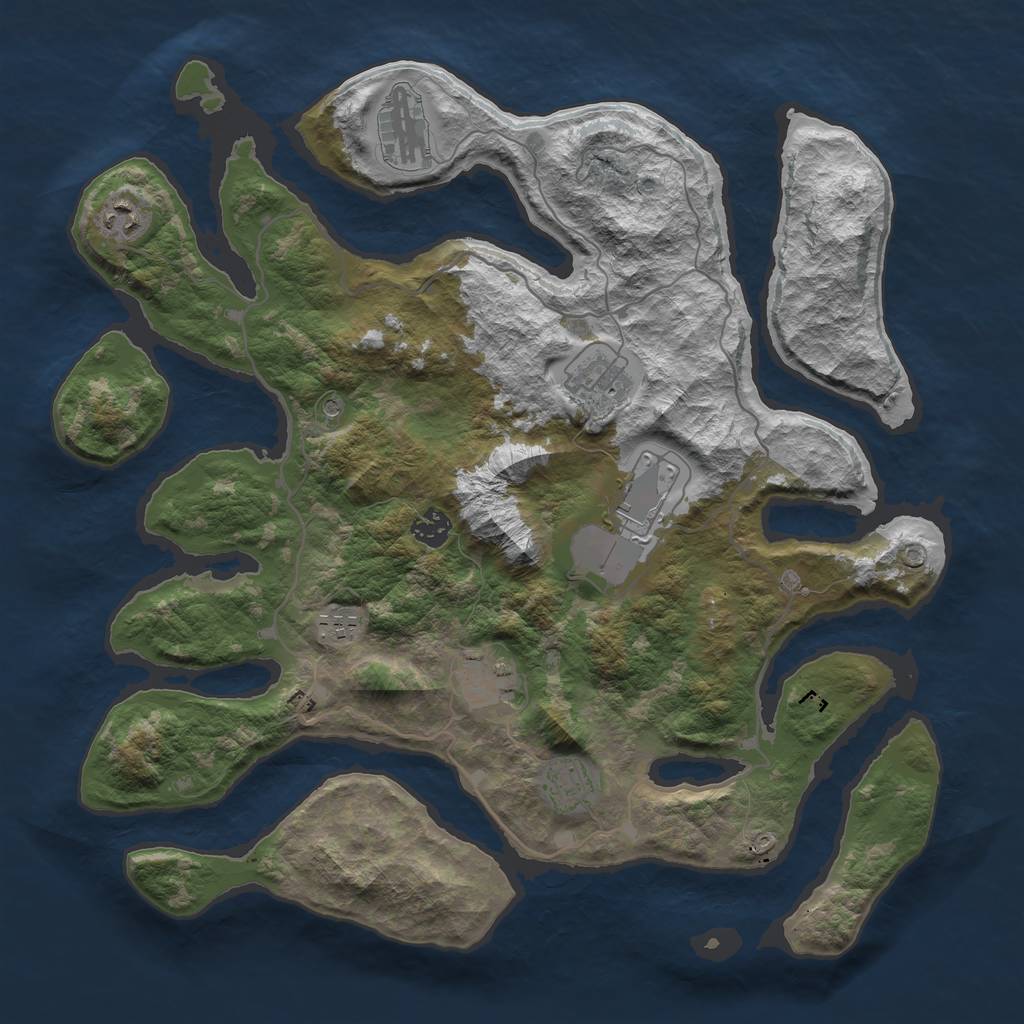 Rust Map: Barren, Size: 4000, Seed: 2106998052, 11 Monuments