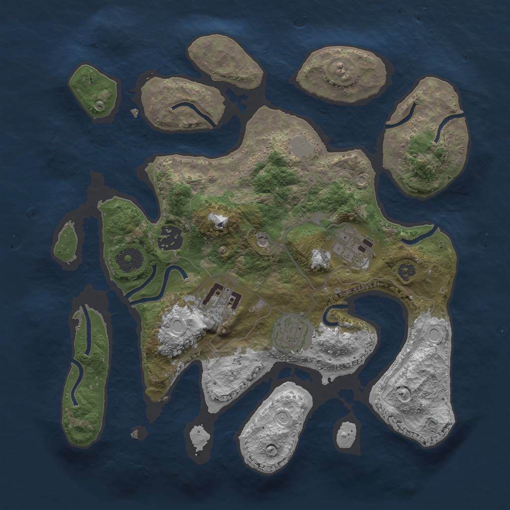 Rust Map: Procedural Map, Size: 3000, Seed: 72612543, 10 Monuments