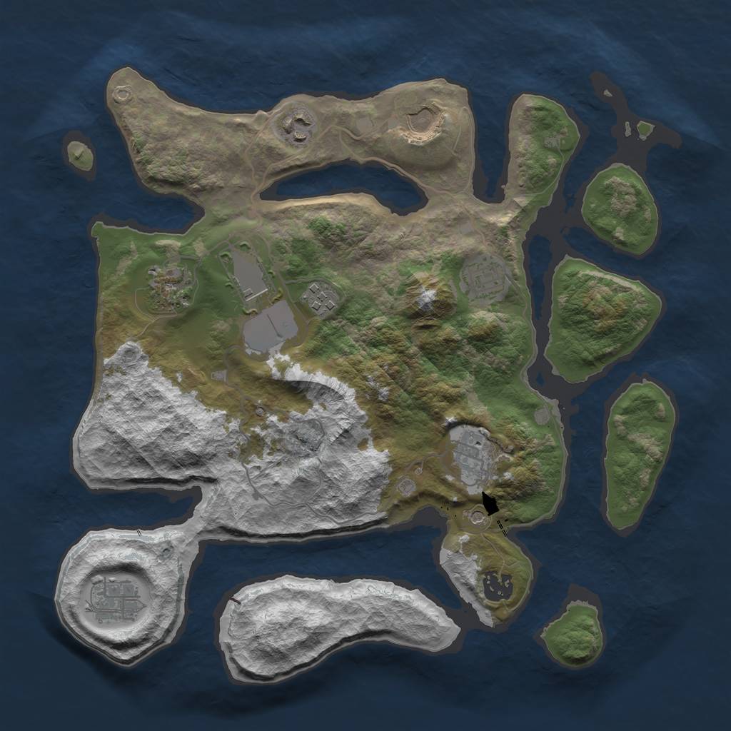 Rust Map: Barren, Size: 3500, Seed: 27821, 12 Monuments