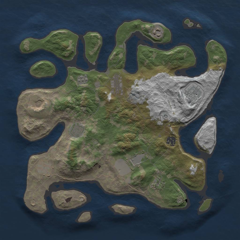 Rust Map: Barren, Size: 3750, Seed: 8747673, 13 Monuments