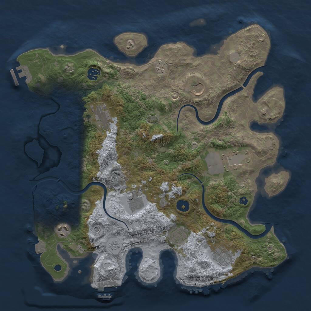 Rust Map: Procedural Map, Size: 3700, Seed: 1927775630, 15 Monuments
