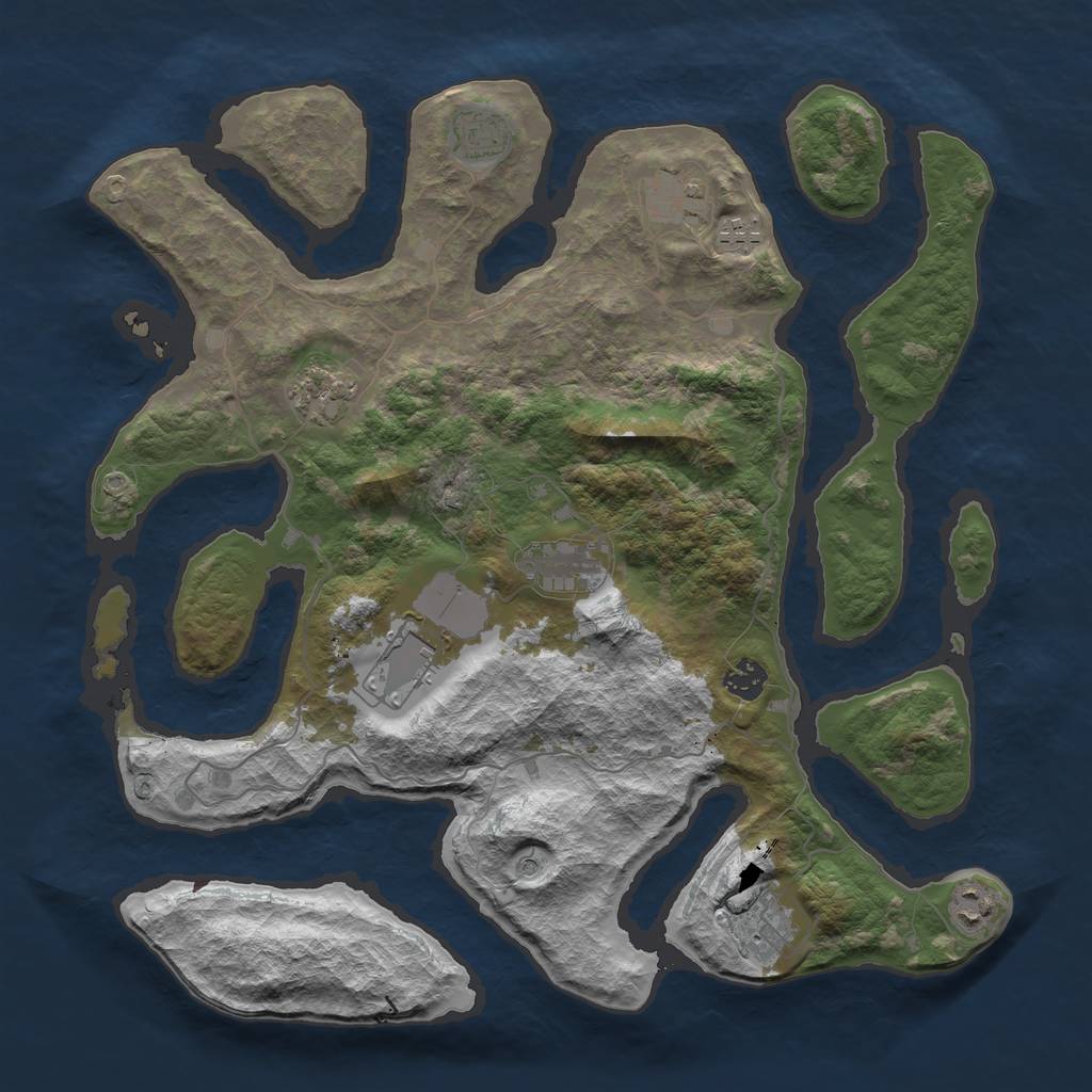 Rust Map: Barren, Size: 4000, Seed: 4321, 12 Monuments
