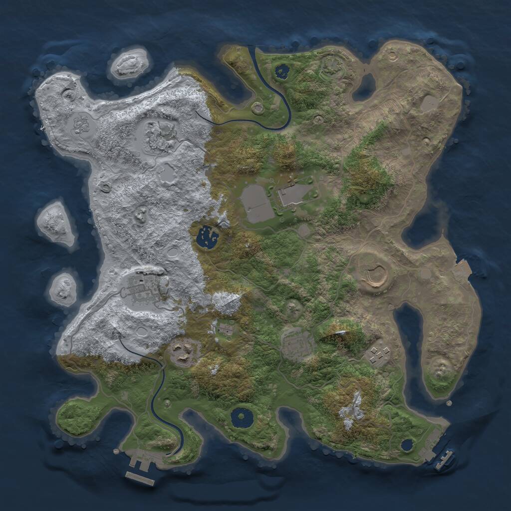 Rust Map: Procedural Map, Size: 3500, Seed: 222669595, 13 Monuments