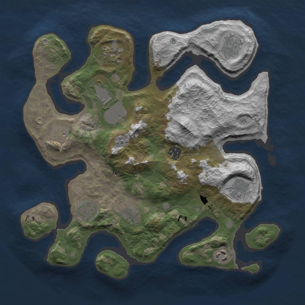 Rust Map: Barren, Size: 3500, Seed: 842883901, 13 Monuments