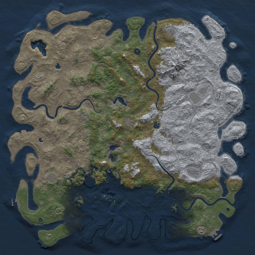 Rust Map: Procedural Map, Size: 6000, Seed: 665421, 17 Monuments