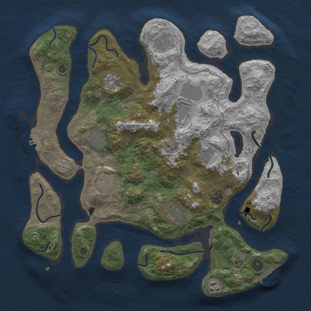 Rust Map: Procedural Map, Size: 4000, Seed: 1734007836, 18 Monuments