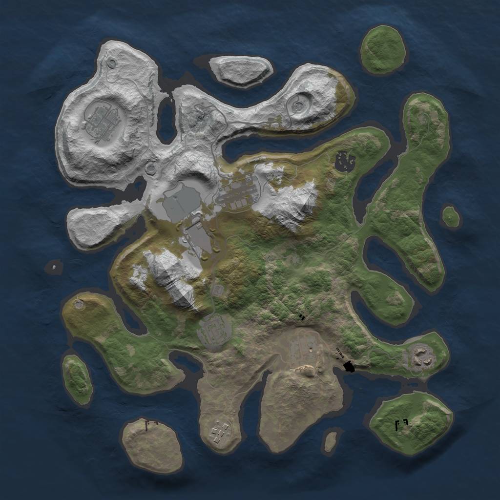 Rust Map: Barren, Size: 3500, Seed: 879324, 11 Monuments