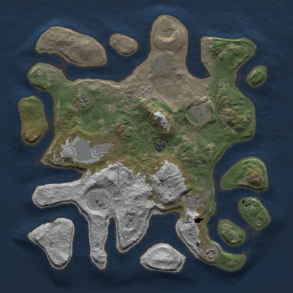 Rust Map: Barren, Size: 3750, Seed: 120000000, 13 Monuments