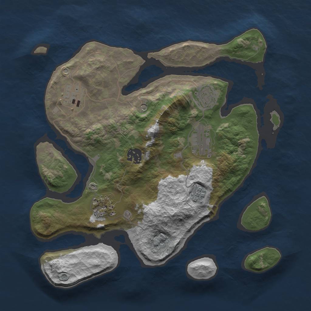 Rust Map: Barren, Size: 3000, Seed: 832182, 9 Monuments