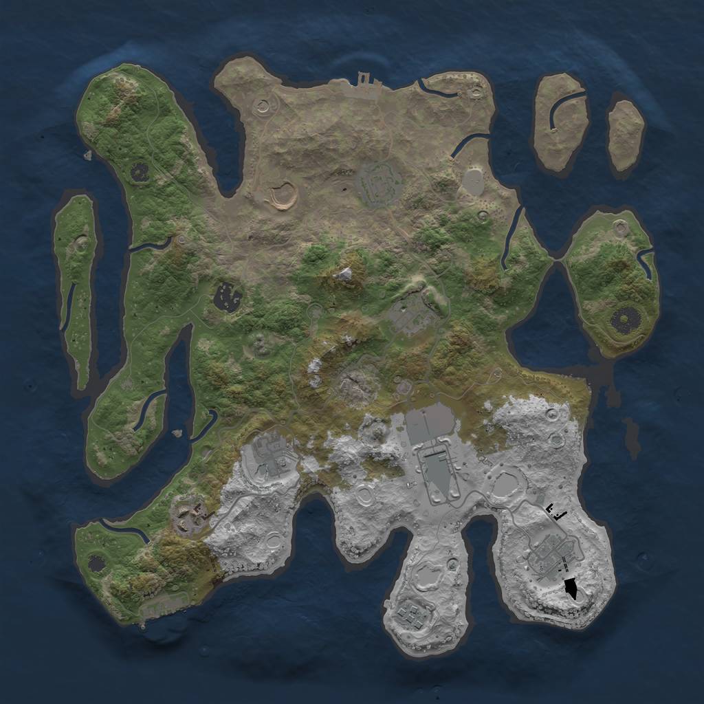 Rust Map: Procedural Map, Size: 3750, Seed: 45671034, 17 Monuments