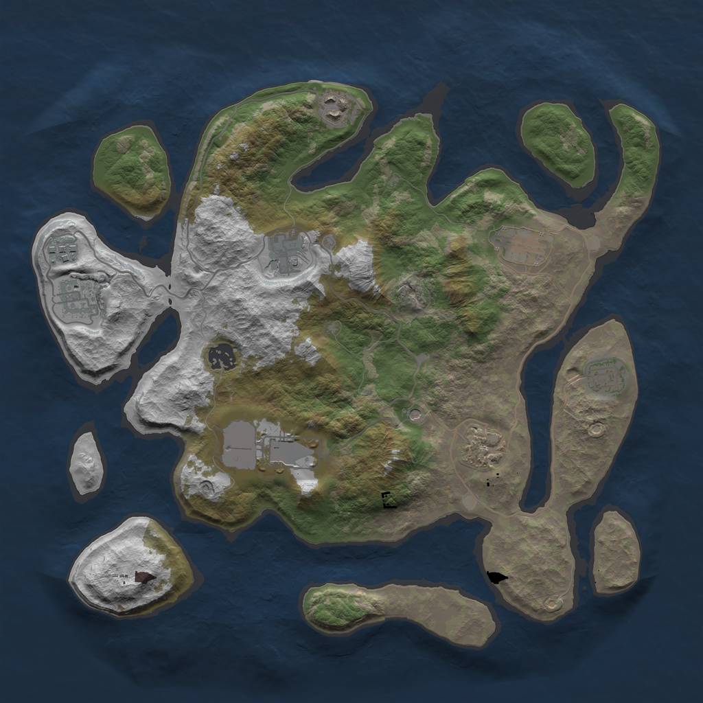 Rust Map: Barren, Size: 3800, Seed: 114605009, 12 Monuments