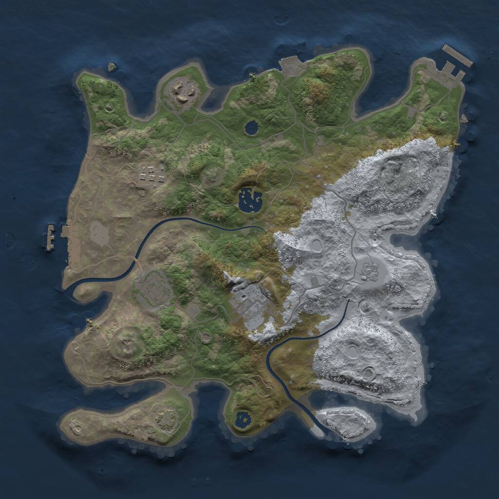Rust Map: Procedural Map, Size: 3000, Seed: 1206575021, 10 Monuments