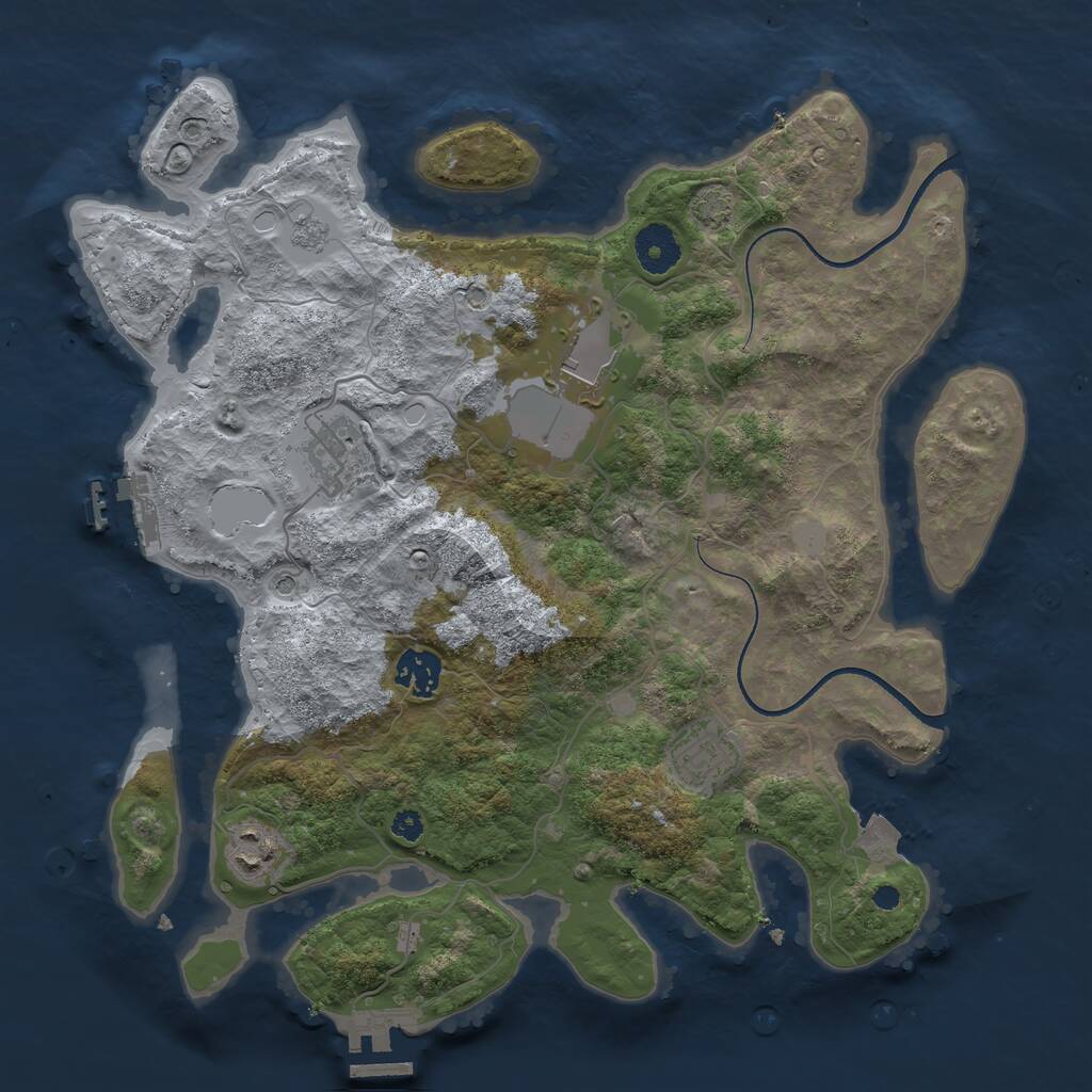 Rust Map: Procedural Map, Size: 3500, Seed: 857142384, 11 Monuments