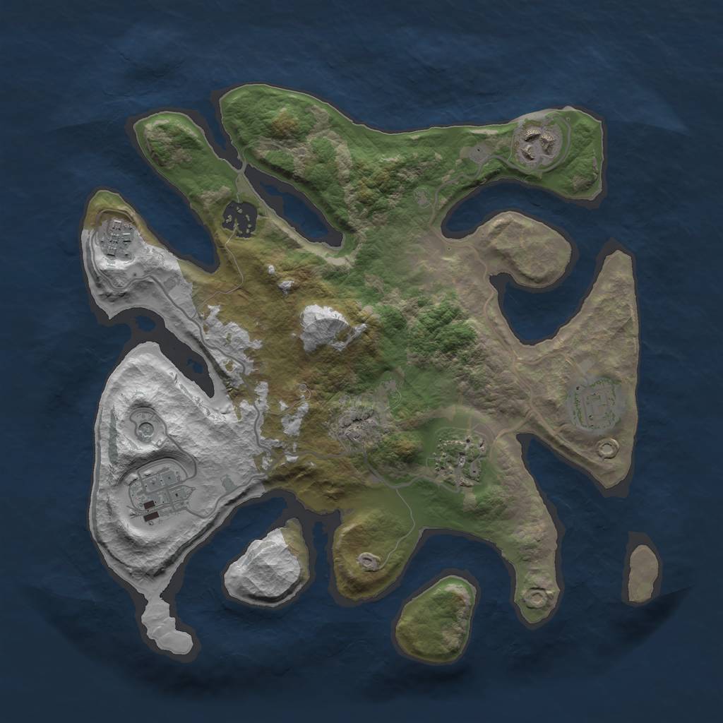 Rust Map: Barren, Size: 3000, Seed: 994377, 9 Monuments