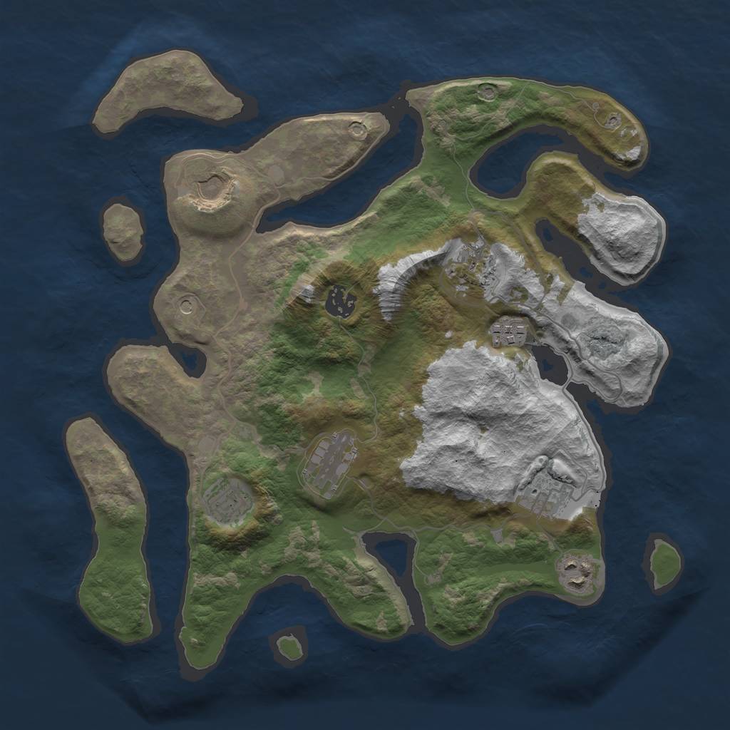 Rust Map: Barren, Size: 3500, Seed: 216407796, 11 Monuments