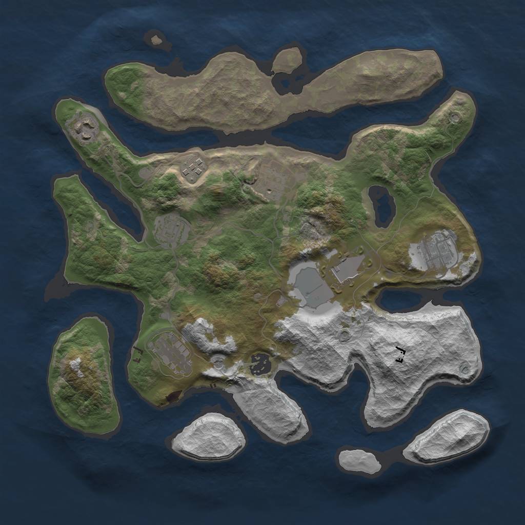 Rust Map: Barren, Size: 3500, Seed: 69716490, 11 Monuments