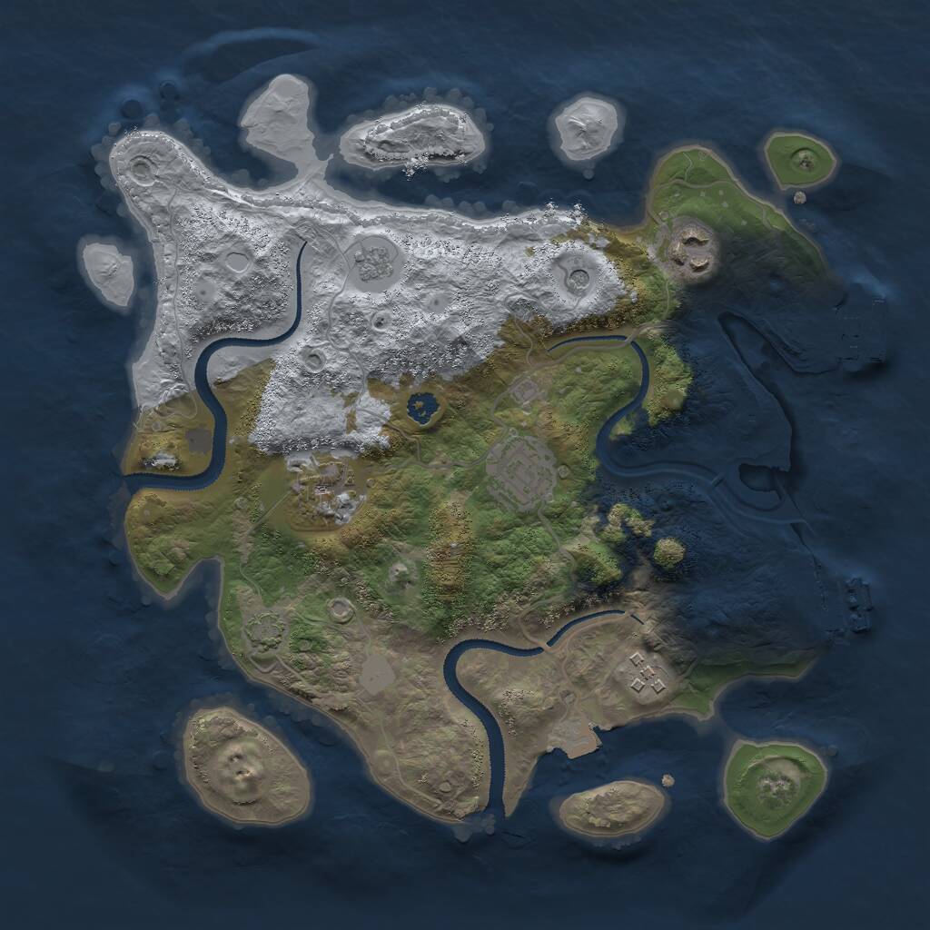 Rust Map: Procedural Map, Size: 3000, Seed: 7393, 10 Monuments