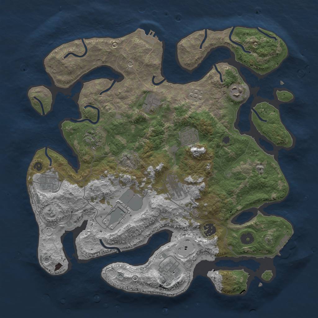 Rust Map: Procedural Map, Size: 3800, Seed: 1119905487, 18 Monuments