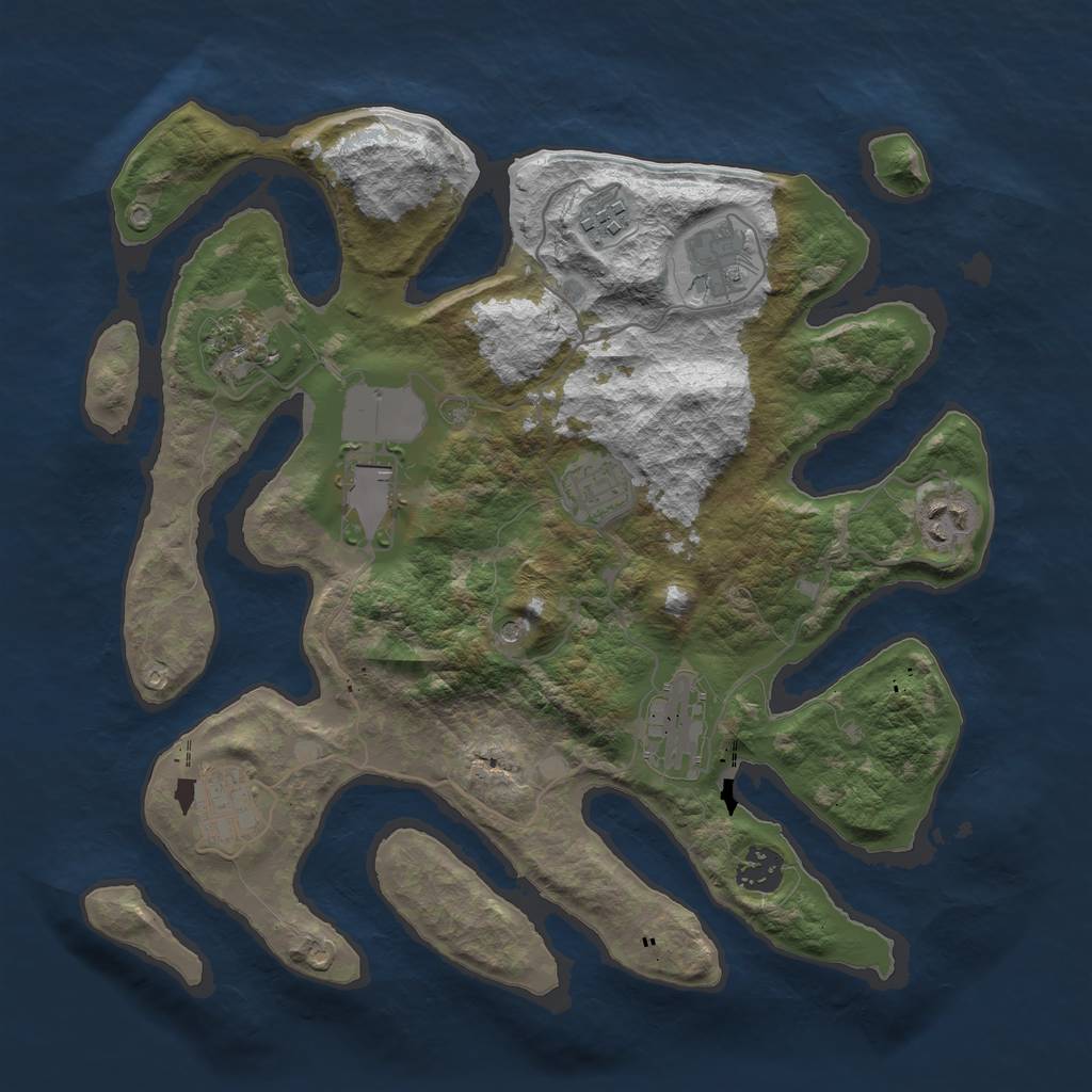 Rust Map: Barren, Size: 3500, Seed: 376, 12 Monuments
