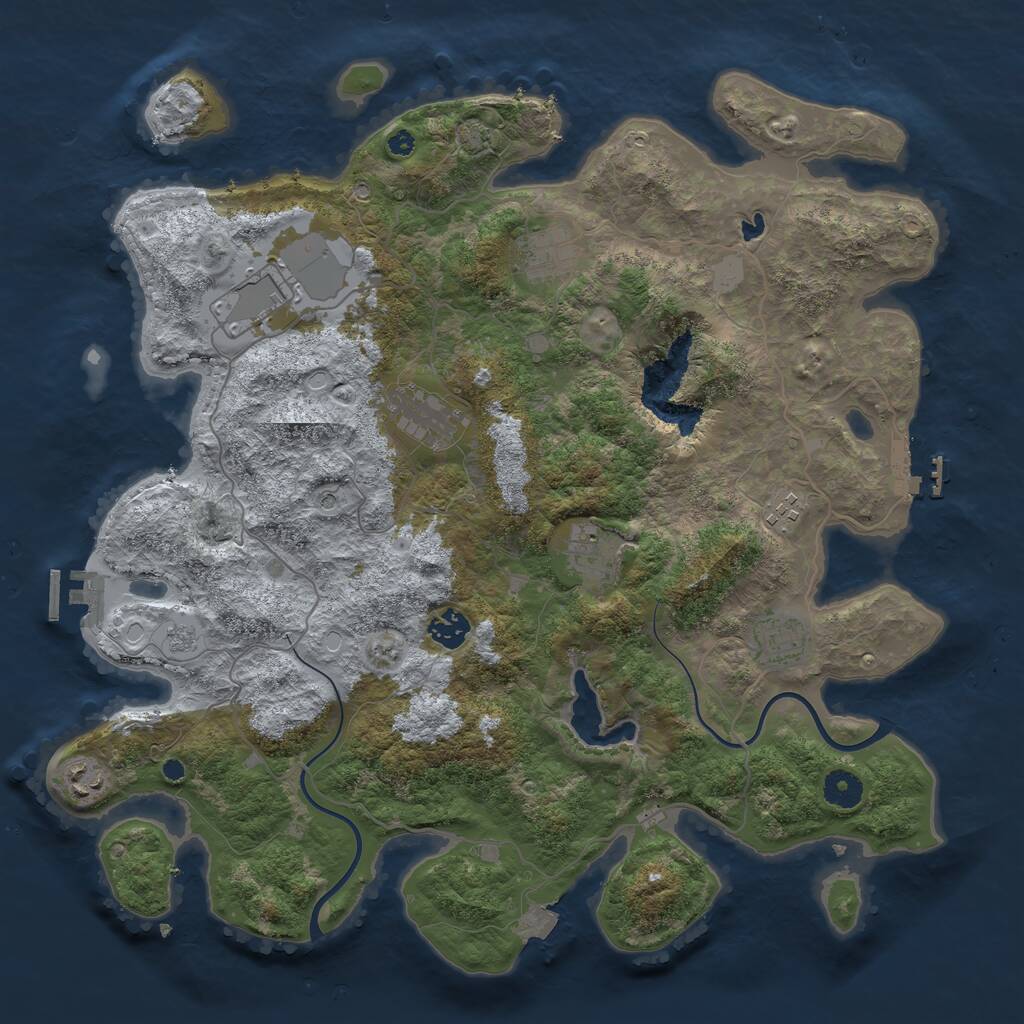 Rust Map: Procedural Map, Size: 4000, Seed: 46375474, 14 Monuments