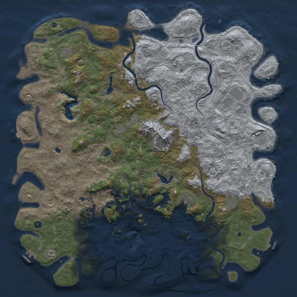 Rust Map: Procedural Map, Size: 6000, Seed: 885530389, 17 Monuments