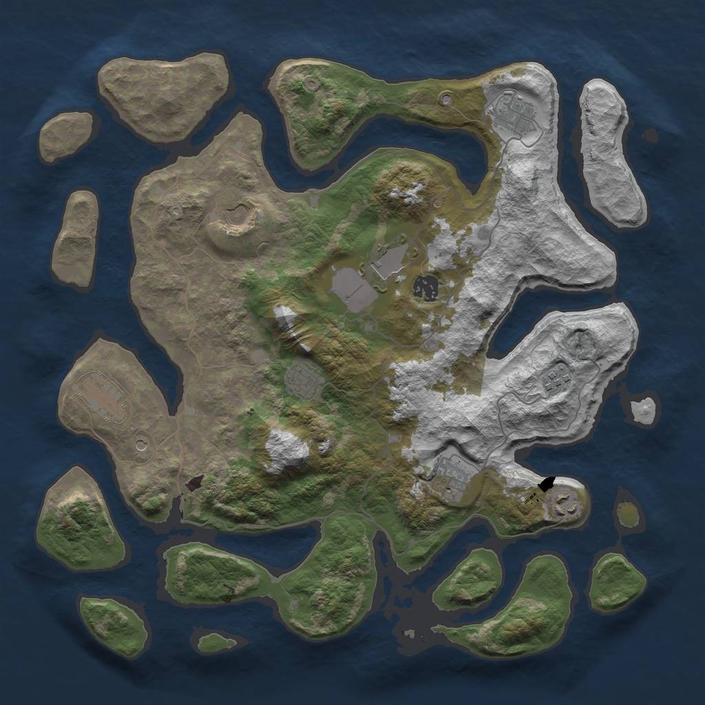 Rust Map: Barren, Size: 4000, Seed: 45248698, 12 Monuments