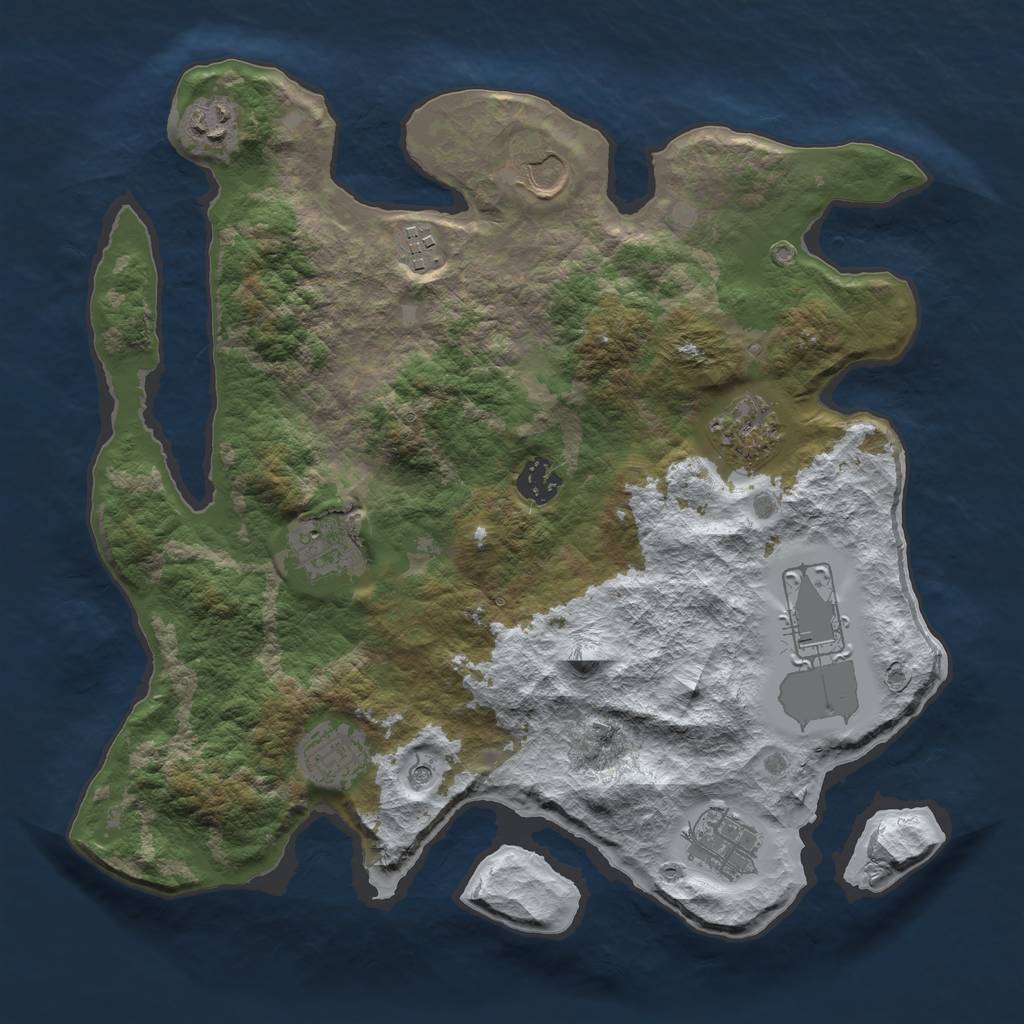 Rust Map: Barren, Size: 3500, Seed: 2900, 12 Monuments