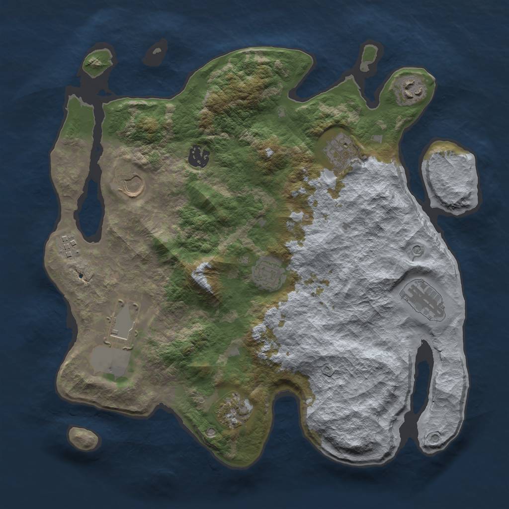 Rust Map: Barren, Size: 3500, Seed: 3300, 12 Monuments