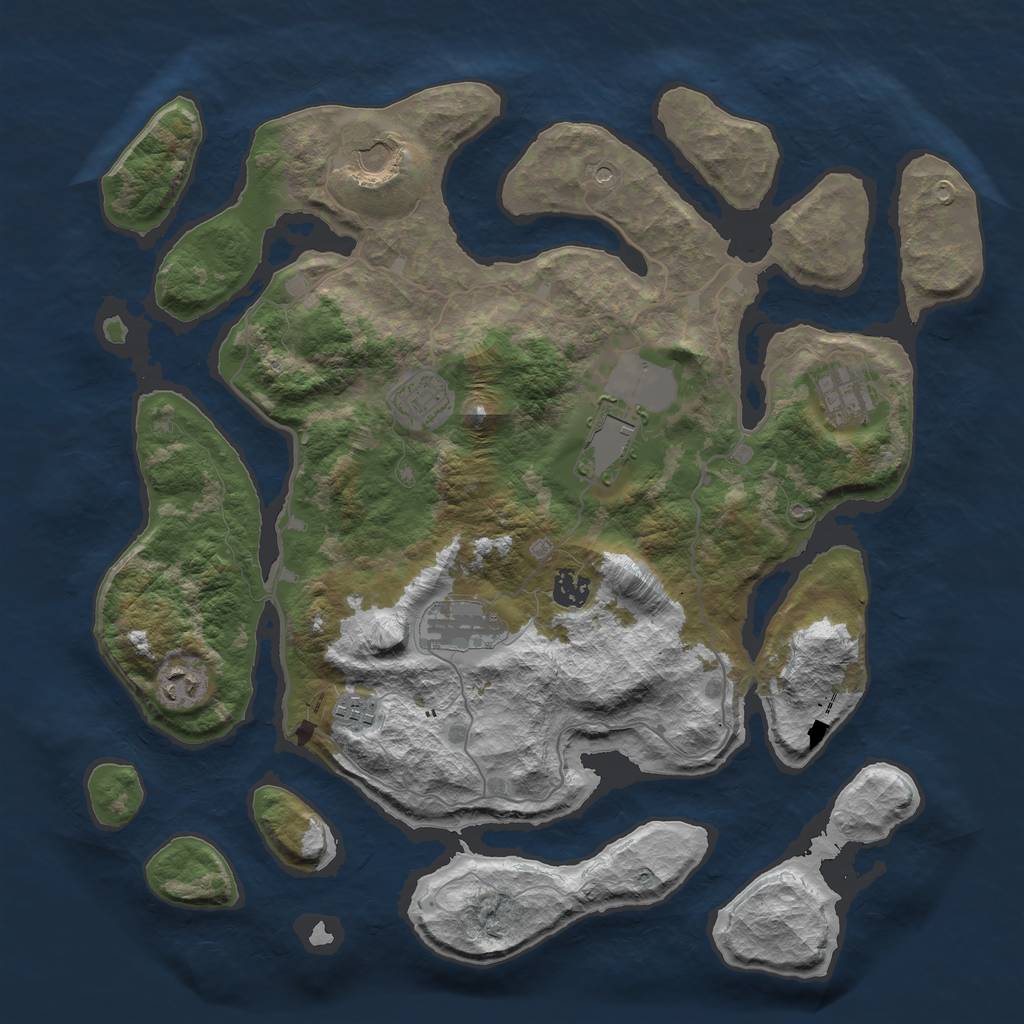 Rust Map: Barren, Size: 4000, Seed: 42164962, 11 Monuments