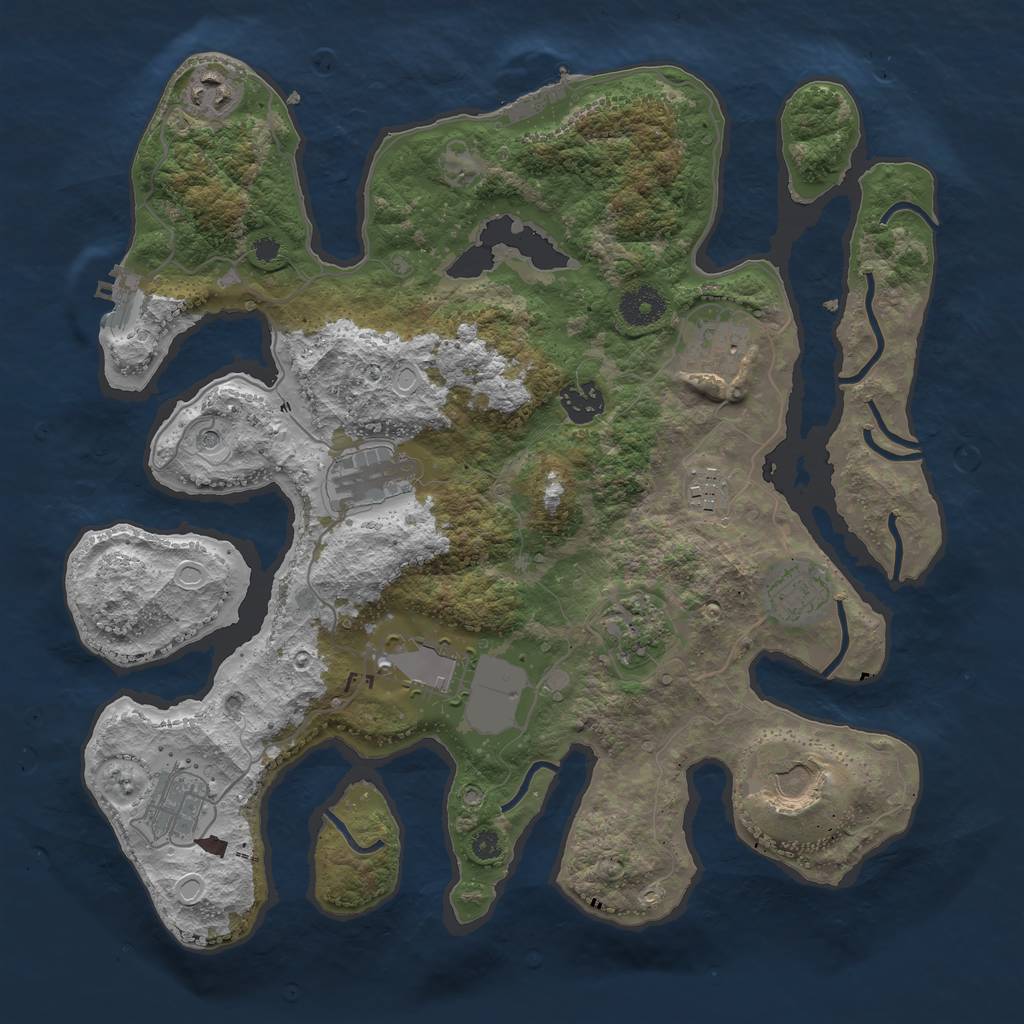 Rust Map: Procedural Map, Size: 3600, Seed: 42687341, 18 Monuments