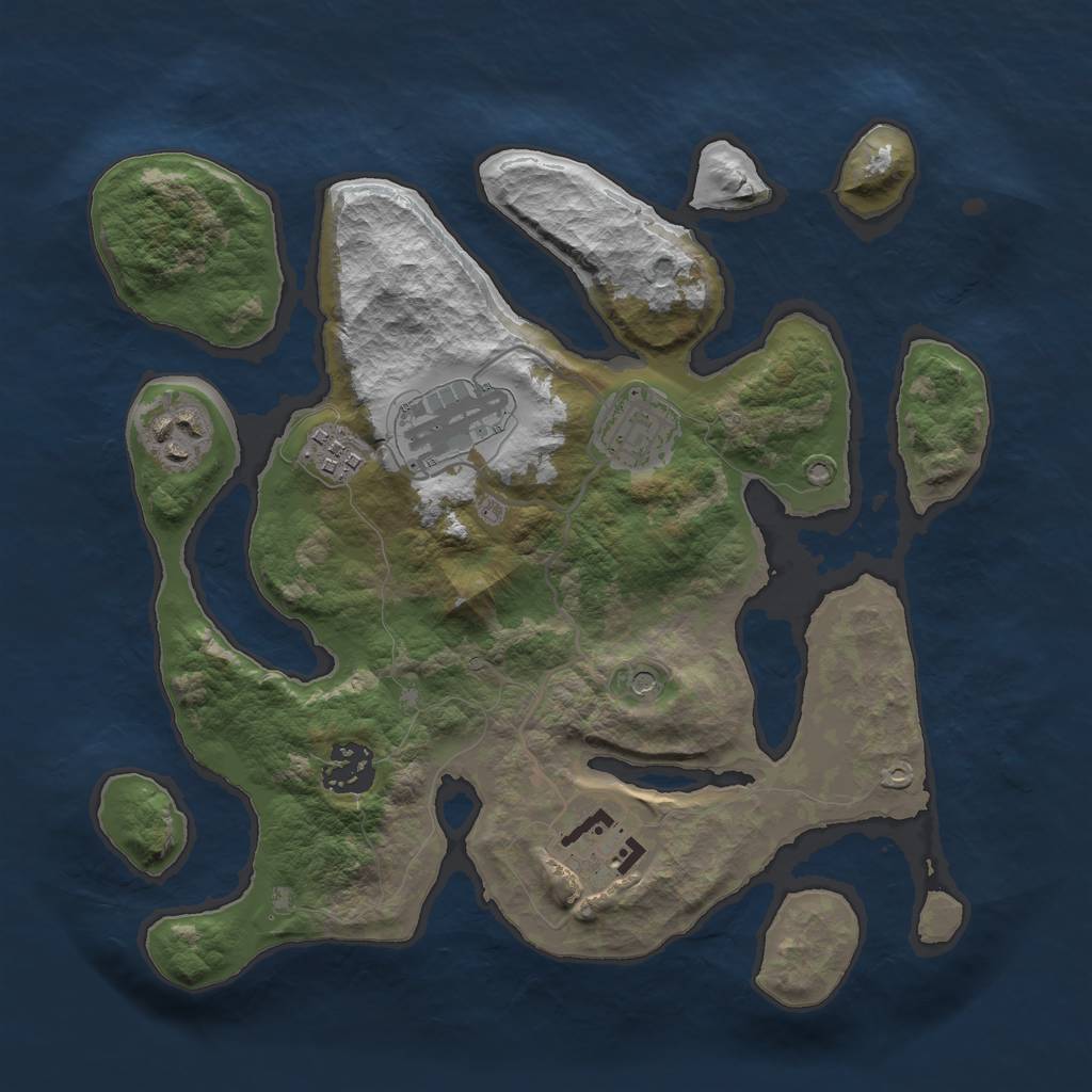 Rust Map: Barren, Size: 3000, Seed: 501326, 9 Monuments
