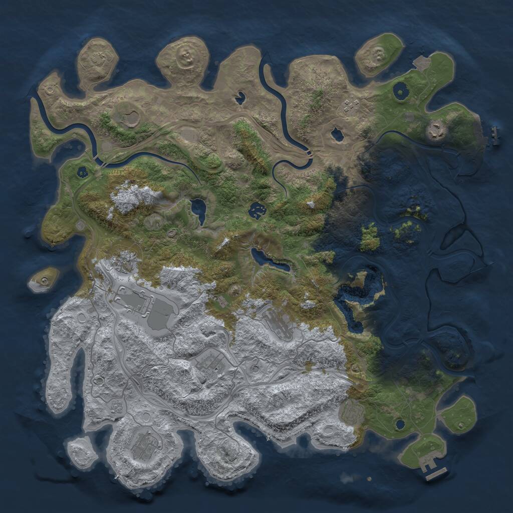 Rust Map: Procedural Map, Size: 4601, Seed: 28152427, 16 Monuments