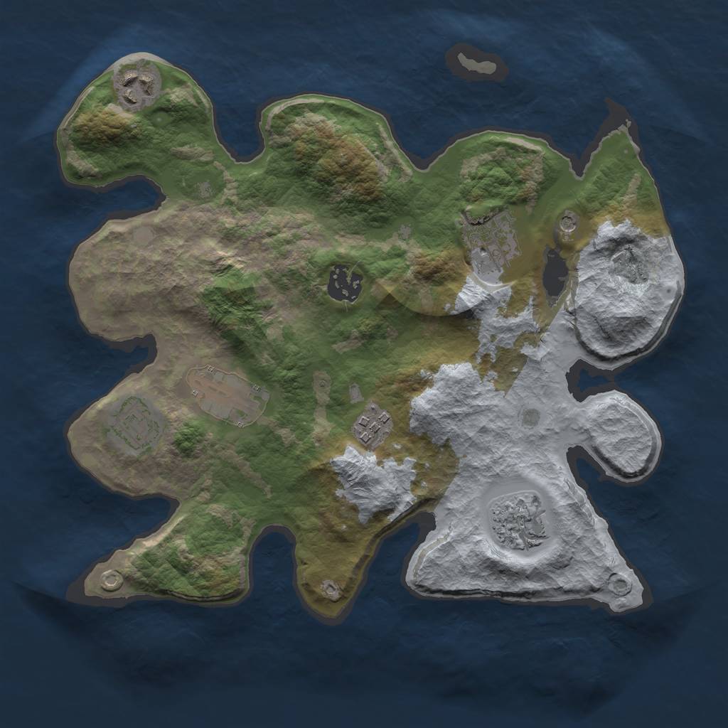 Rust Map: Barren, Size: 3000, Seed: 465393770, 10 Monuments