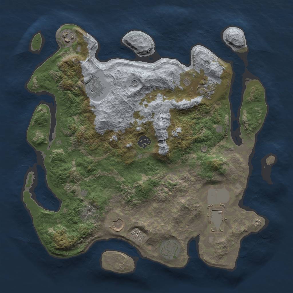 Rust Map: Barren, Size: 3500, Seed: 174443847, 11 Monuments