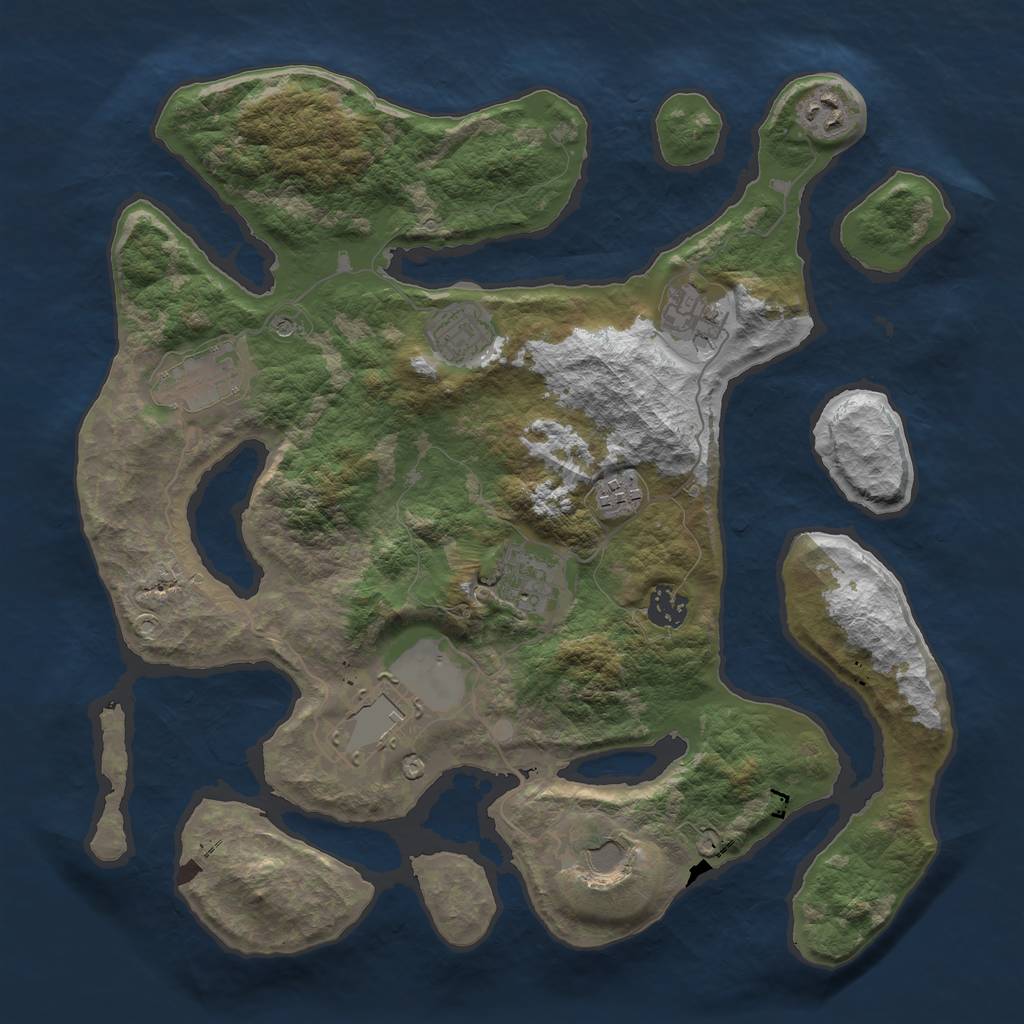 Rust Map: Barren, Size: 3700, Seed: 1029464657, 12 Monuments