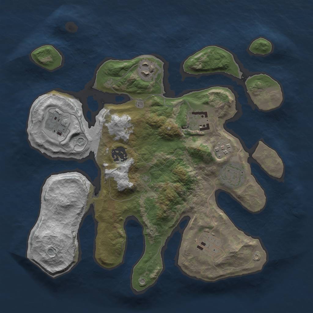 Rust Map: Barren, Size: 3000, Seed: 525019, 10 Monuments