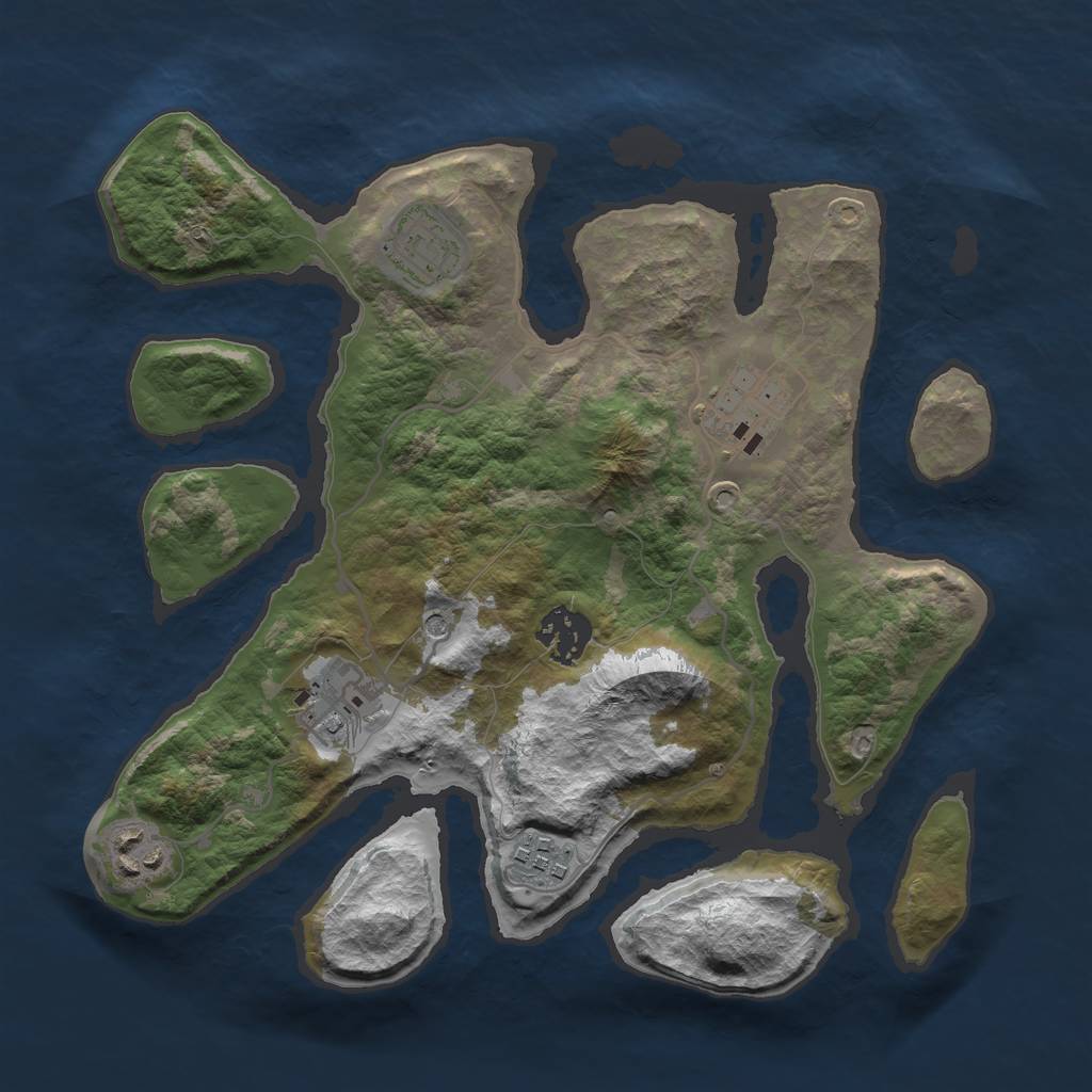 Rust Map: Barren, Size: 3000, Seed: 393725, 9 Monuments