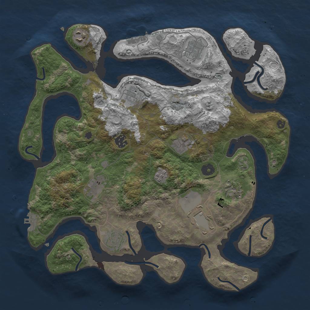 Rust Map: Procedural Map, Size: 3700, Seed: 208628849, 21 Monuments