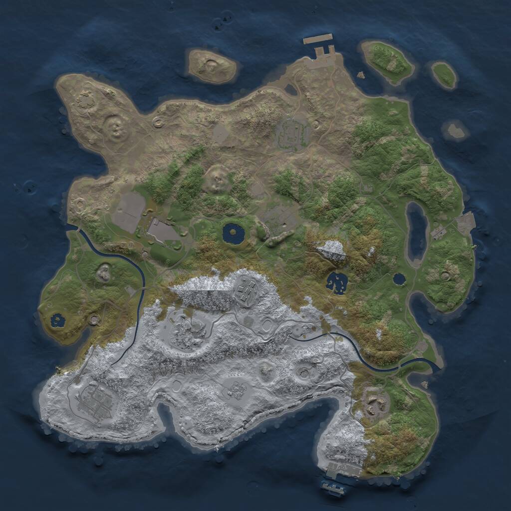 Rust Map: Procedural Map, Size: 3500, Seed: 45615213, 14 Monuments