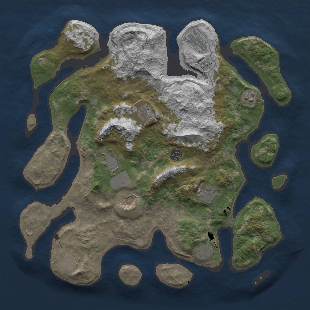 Rust Map: Barren, Size: 4000, Seed: 82, 13 Monuments