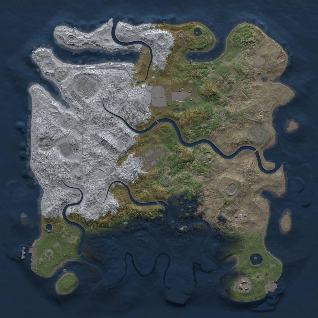 Rust Map: Procedural Map, Size: 3950, Seed: 1690694329, 15 Monuments