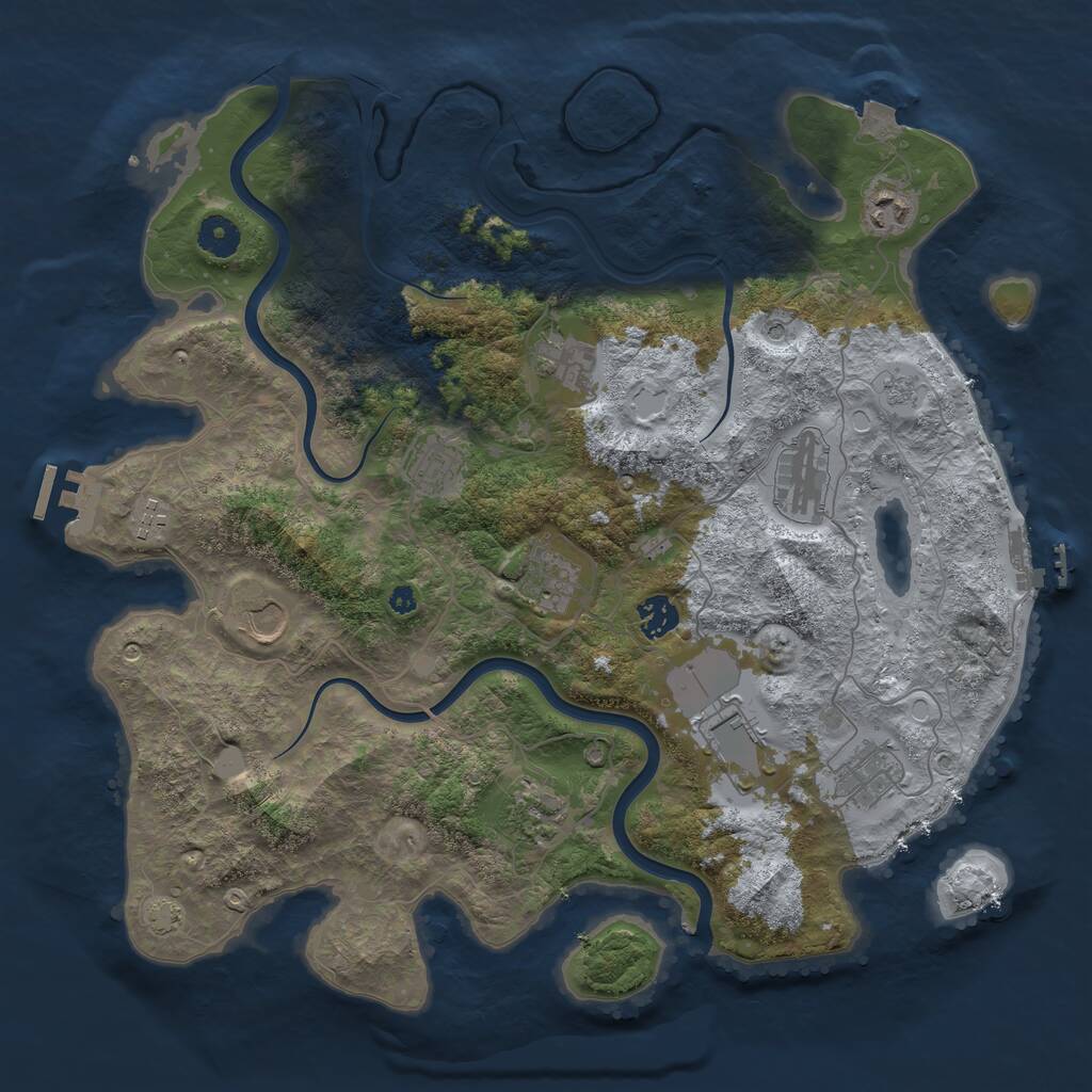 Rust Map: Procedural Map, Size: 3950, Seed: 91890157, 17 Monuments