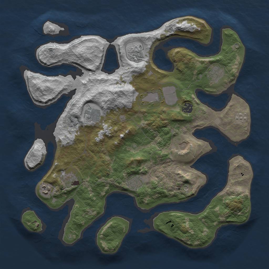 Rust Map: Barren, Size: 3800, Seed: 3946, 13 Monuments