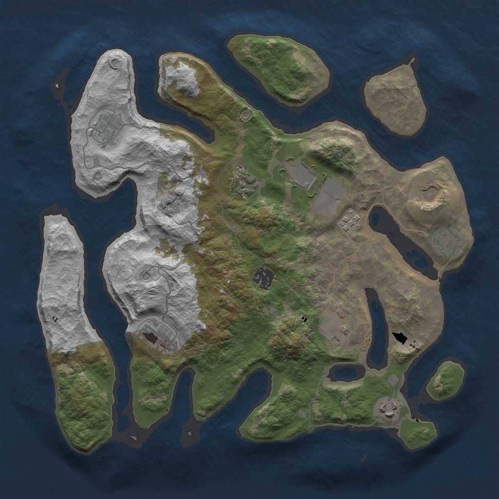 Rust Map: Barren, Size: 3700, Seed: 243476496, 13 Monuments