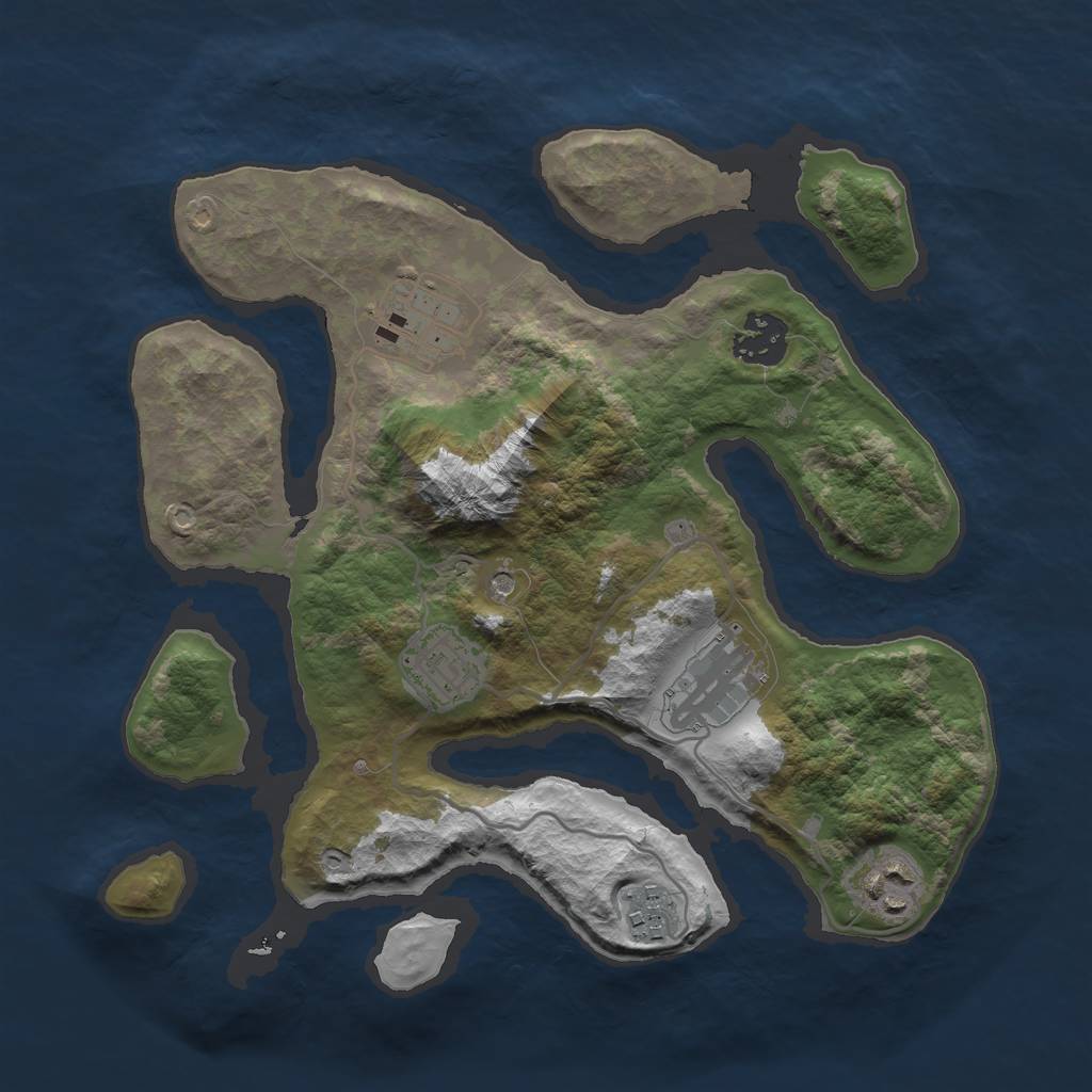 Rust Map: Barren, Size: 3000, Seed: 1041621396, 9 Monuments